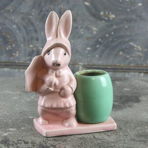 Bunny with Umbrella and Egg Pink and Green Planter